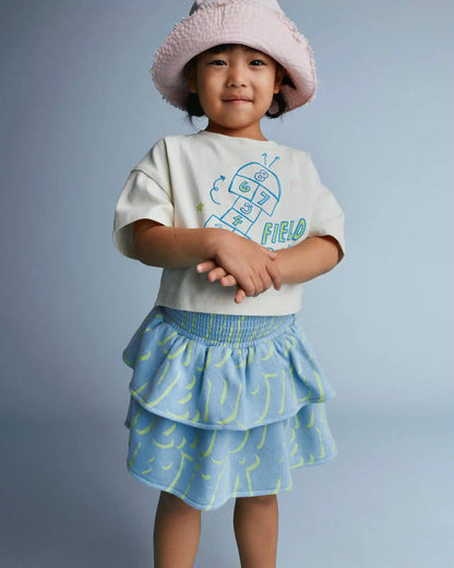 Toddler Girl Smocked Tiered Skirt in Otter Avenue Print - Light Blue/Lime Green