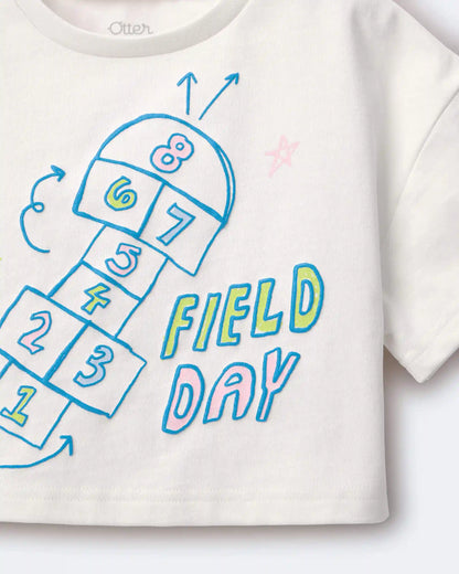 Toddler Girl 'Field Day' Breezy Top in Hopscotch Print - Cream