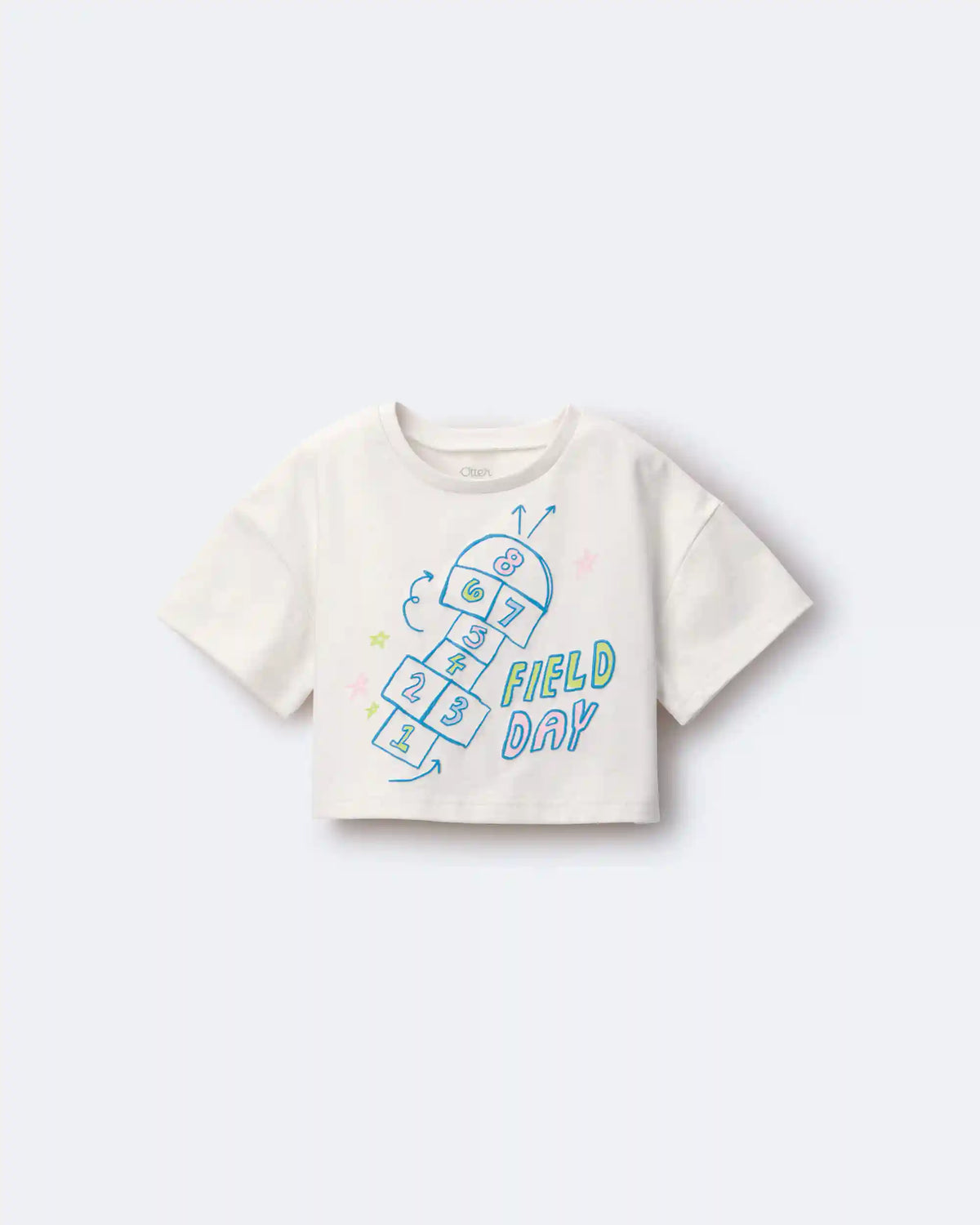 Toddler Girl 'Field Day' Breezy Top in Hopscotch Print - Cream