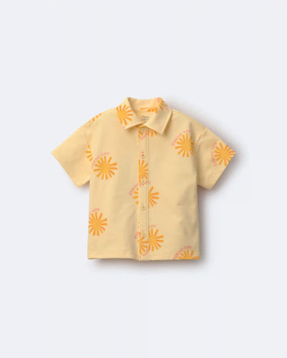 Toddler Boy Button-Down Short-Sleeve Shirt in Sunny Life Print - Yellow