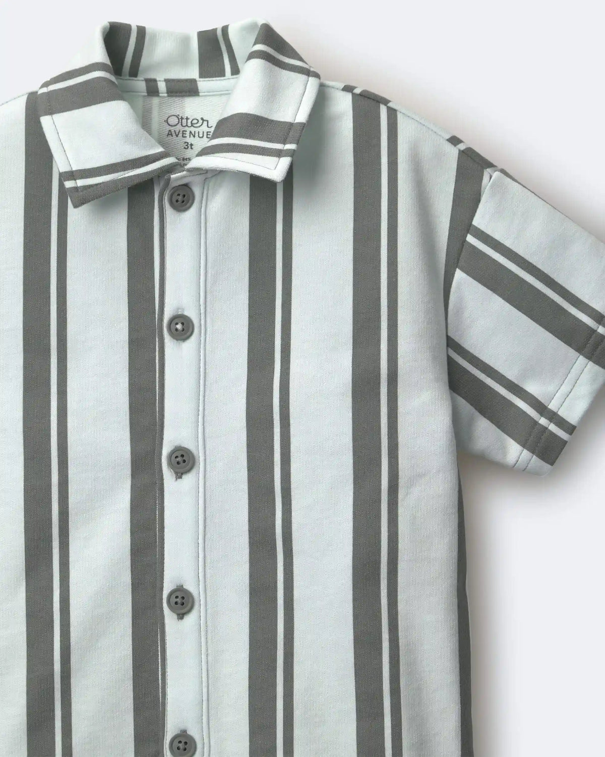 Toddler Boy Button-Down Short-Sleeve Shirt in Stripes - Light Blue/Sage