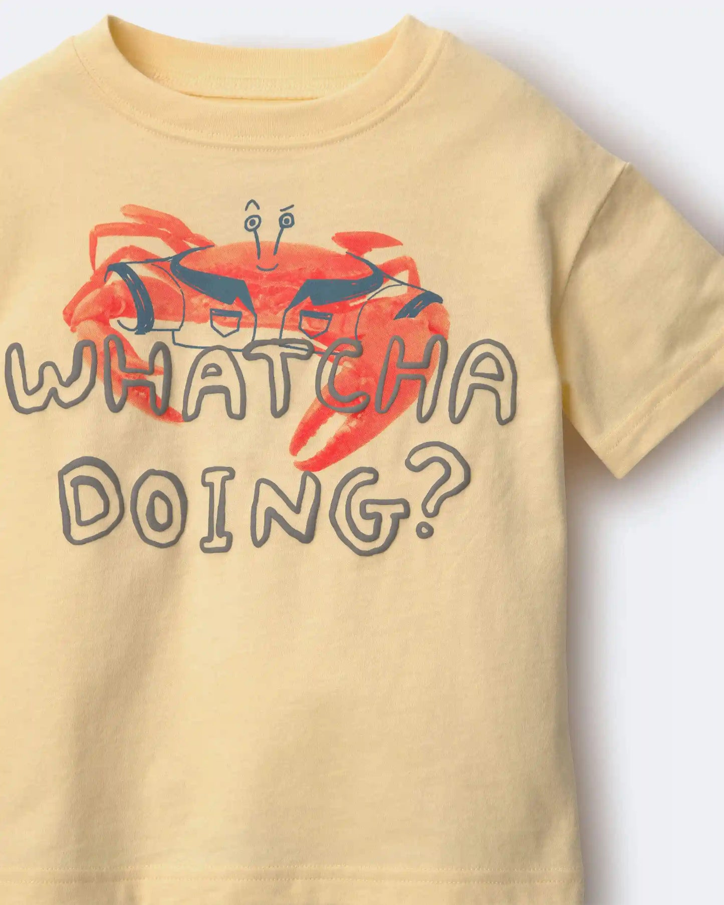 Toddler 'Whatcha Doing?' Relaxed Graphic Tee in Crab Print - Yellow