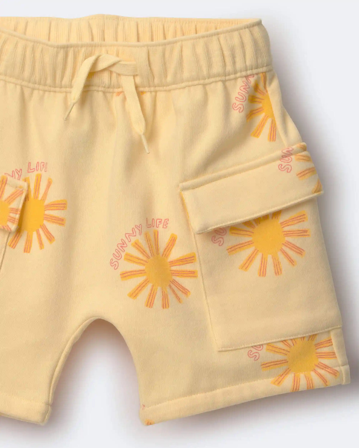Toddler Boy French Terry Cargo Shorts in Sunny Life Print - Yellow
