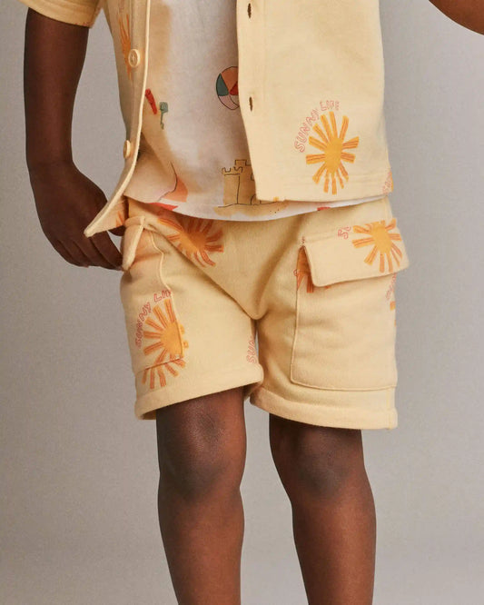 Toddler Boy French Terry Cargo Shorts in Sunny Life Print - Yellow