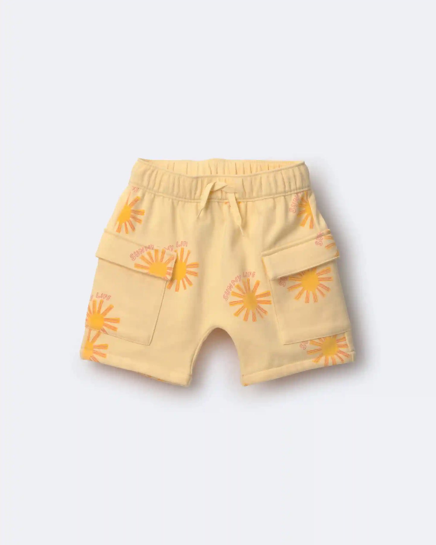 Toddler Boy French Terry Cargo Shorts in Sunny Life Print - Yellow
