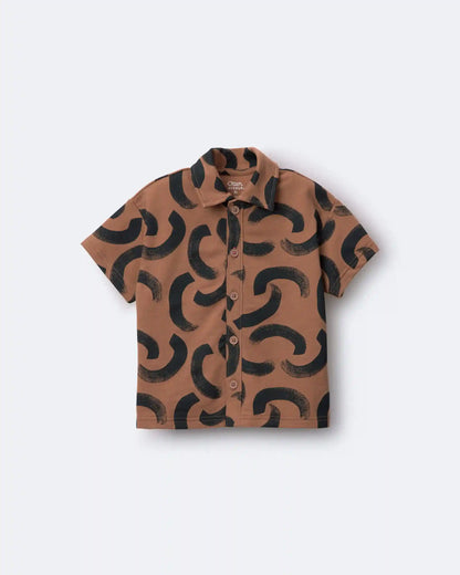 Toddler Boy Button-Down Short-Sleeve Shirt in Abstract Print - Brown