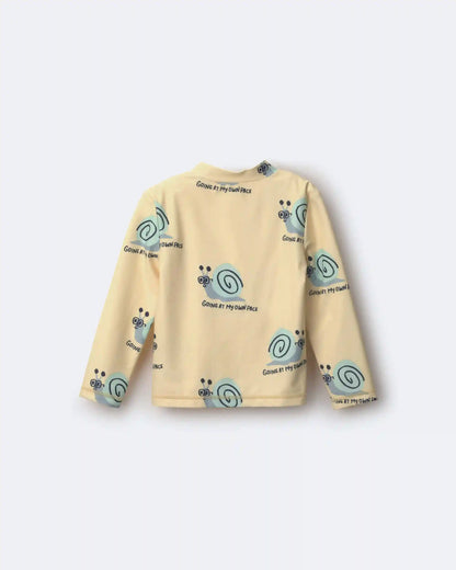 Toddler Half-Zip Long-Sleeve Rashguard in Snail Print- Yellow