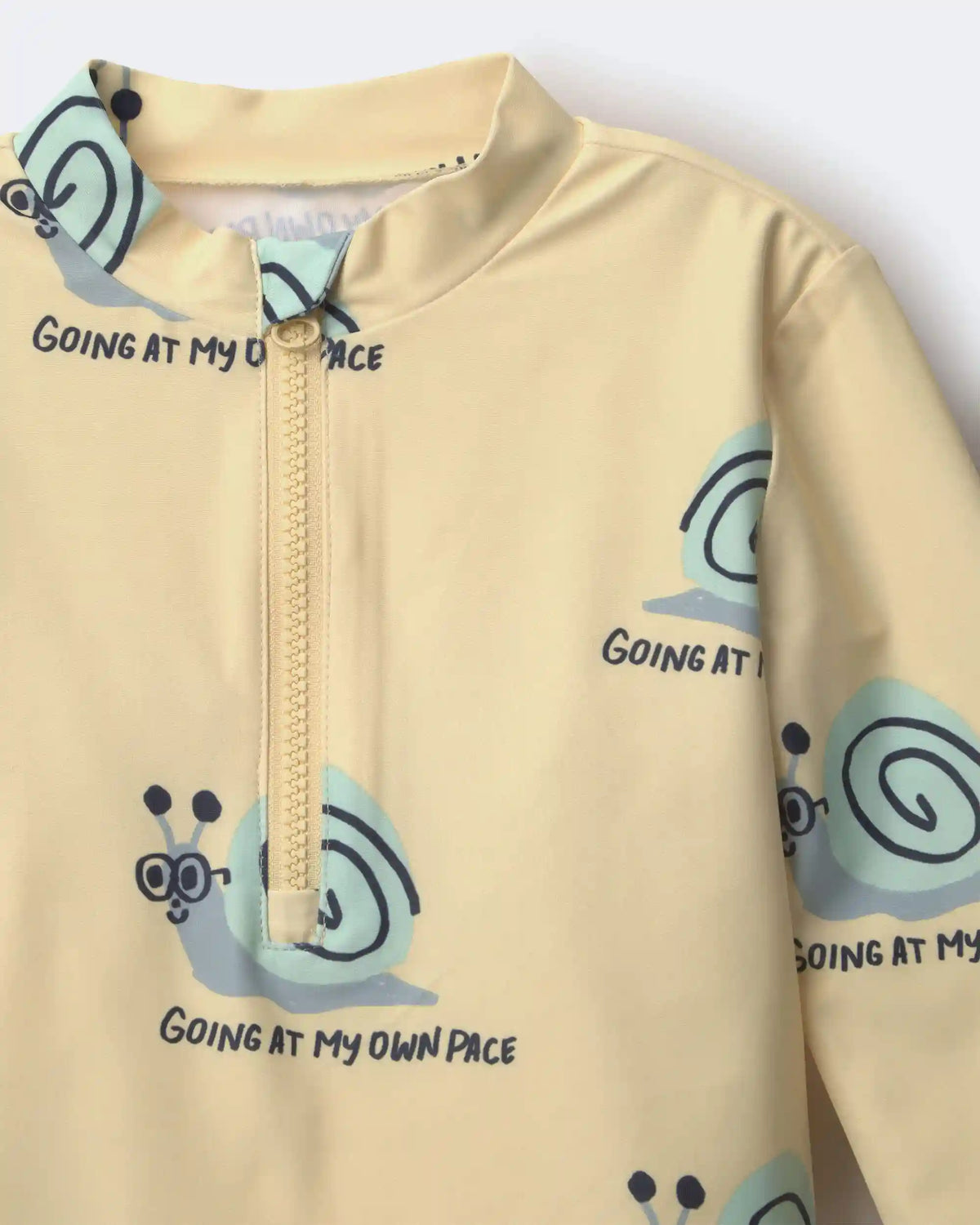 Toddler Half-Zip Long-Sleeve Rashguard in Snail Print- Yellow