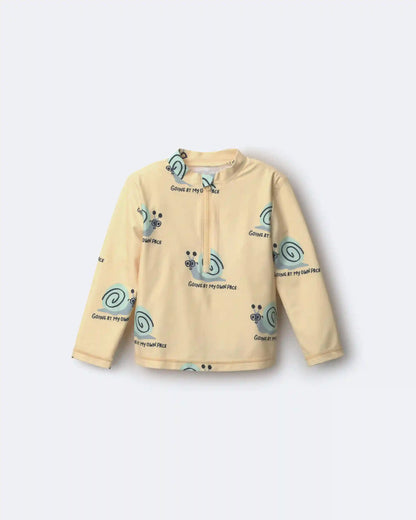 Toddler Half-Zip Long-Sleeve Rashguard in Snail Print- Yellow