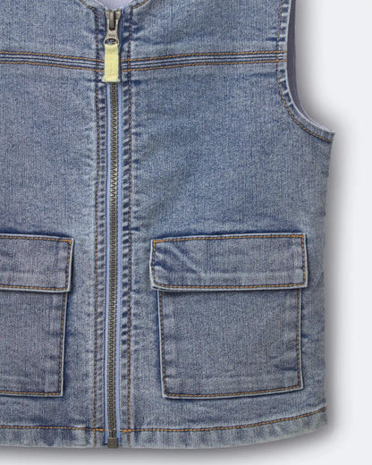 Toddler Boy Zip-Up Denim Vest with Pockets in Avenue Wash - Blue