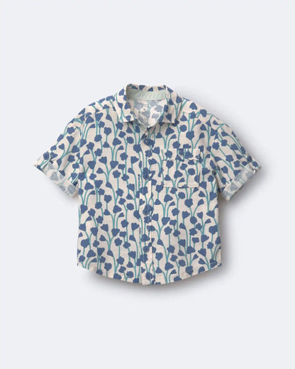 Toddler Boy Button-Down Short-Sleeve Shirt in Wildflower Print - Cream