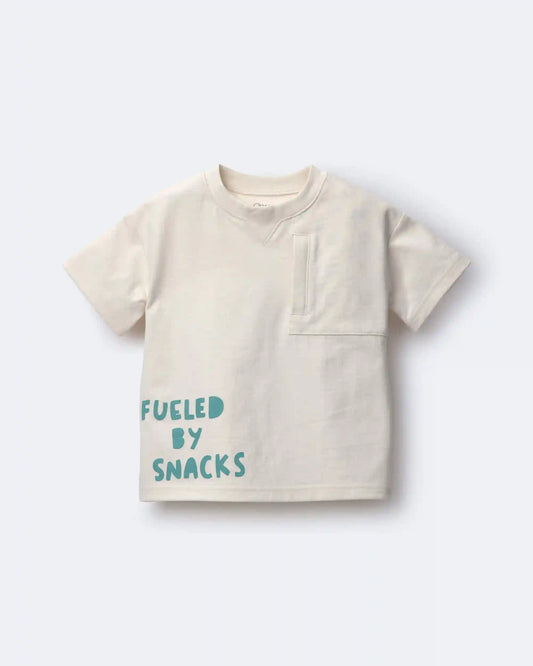 Toddler Boy 'Fueled By Snacks' Zipper Pocket Tee - Cream
