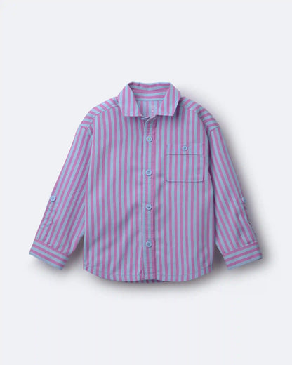 Toddler Boy Button-Down Long-Sleeve Shirt in Stripes - Blue/Purple