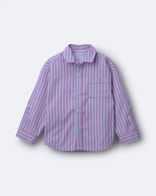 Toddler Boy Button-Down Long-Sleeve Shirt in Stripes - Blue/Purple
