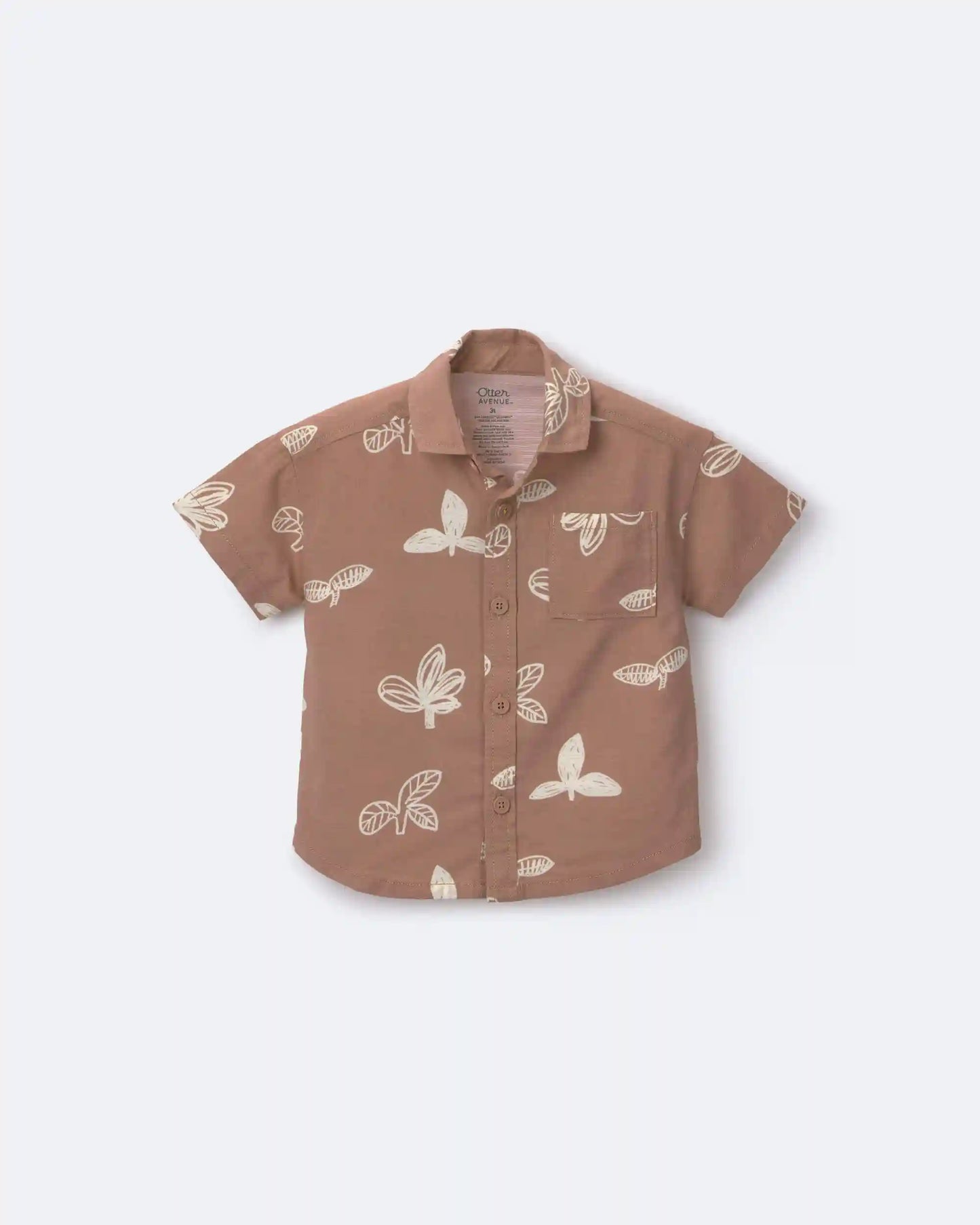 Toddler Boy Button-Down Short-Sleeve Shirt in Plant Print - Light Brown