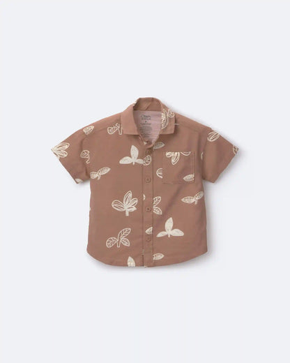 Toddler Boy Button-Down Short-Sleeve Shirt in Plant Print - Light Brown