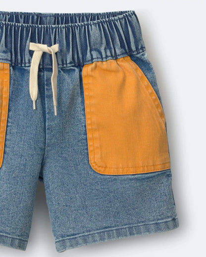Toddler Colorblock Long-Line Shorts in Denim