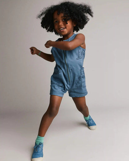 Toddler Romper with Otter Pockets in Fishing Tiger Print - Slate Blue