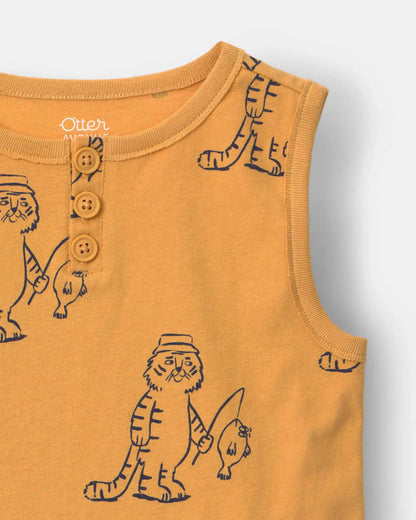 Toddler Boy Henley Tank in Fishing Tiger Print - Golden Yellow