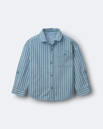 Toddler Boy Button-Down Long-Sleeve Shirt in Stripes - Blue