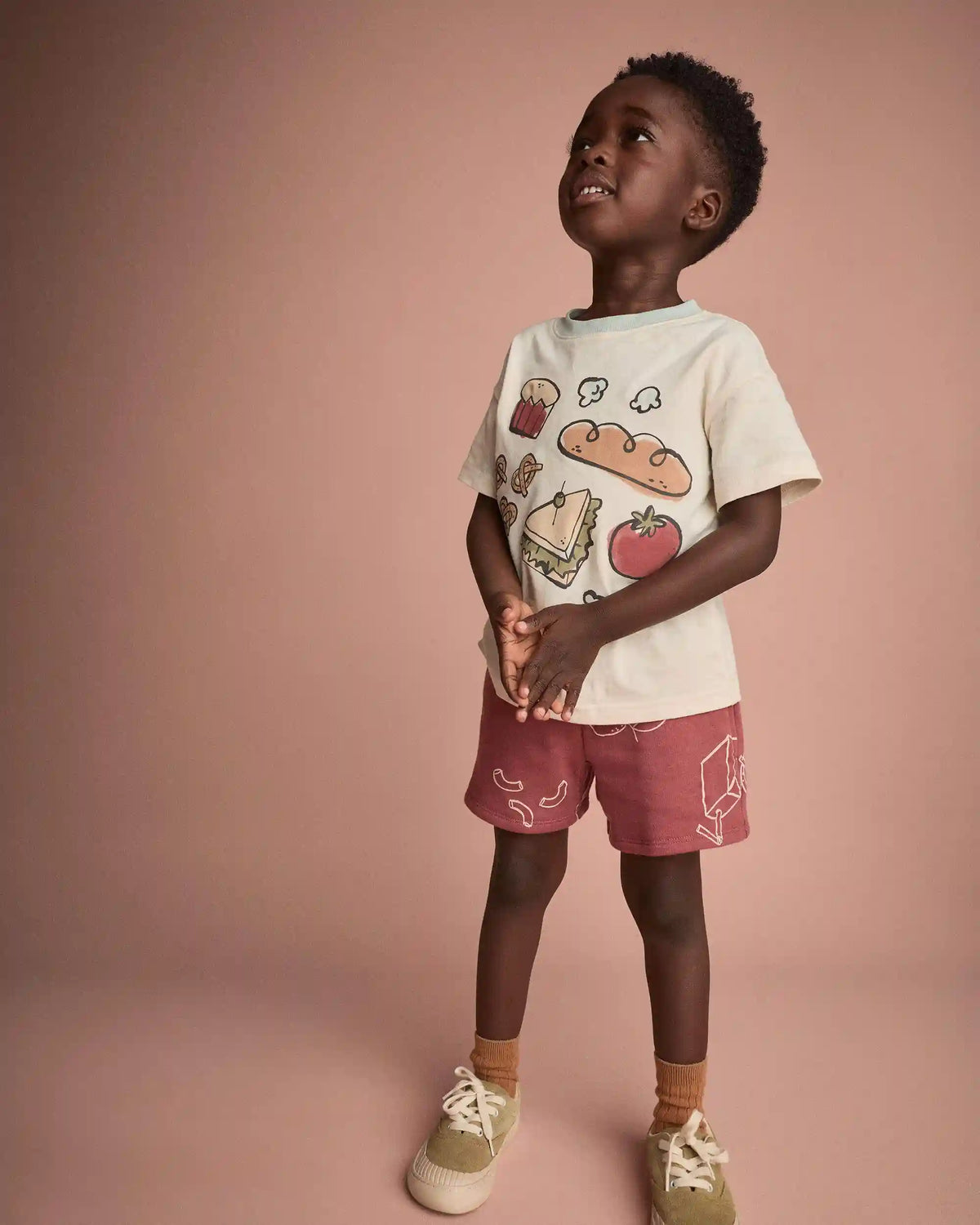 Toddler 'Happy Tummy' Relaxed Tee in Food Print - Cream