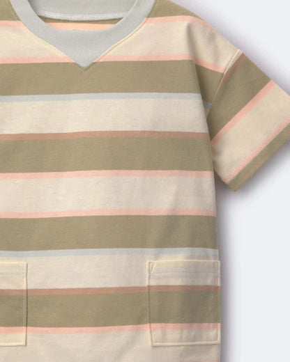 Toddler Boy Otter Pocket Tee in Stripes - Cream/Light Blue