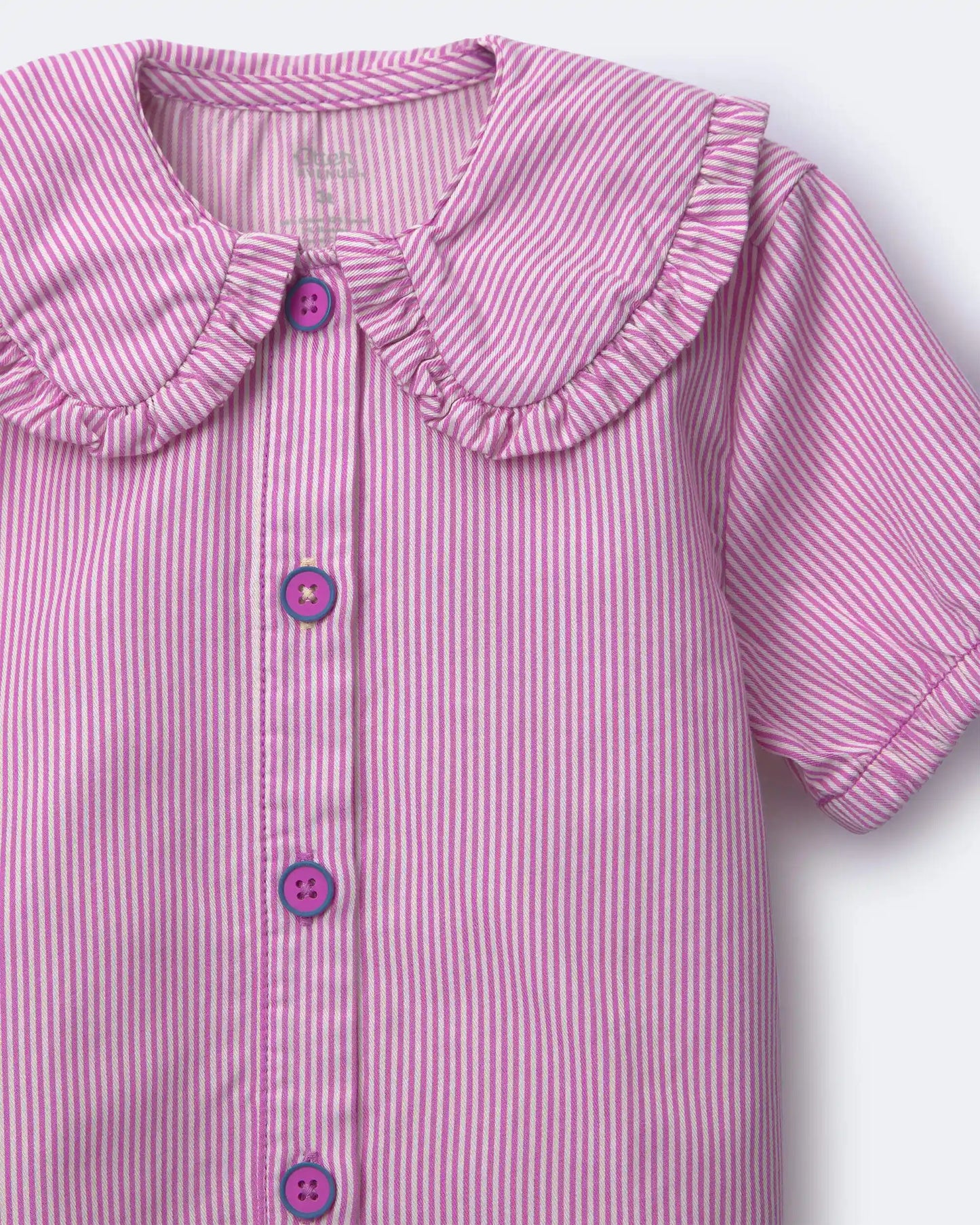 Toddler Girl Peter Pan Collar Top in Stripes - Pink