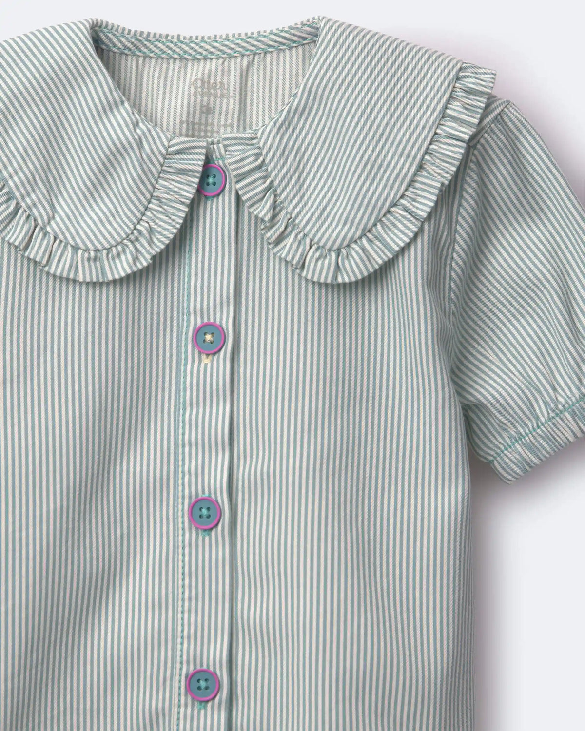 Toddler Girl Peter Pan Collar Top in Stripes - Teal