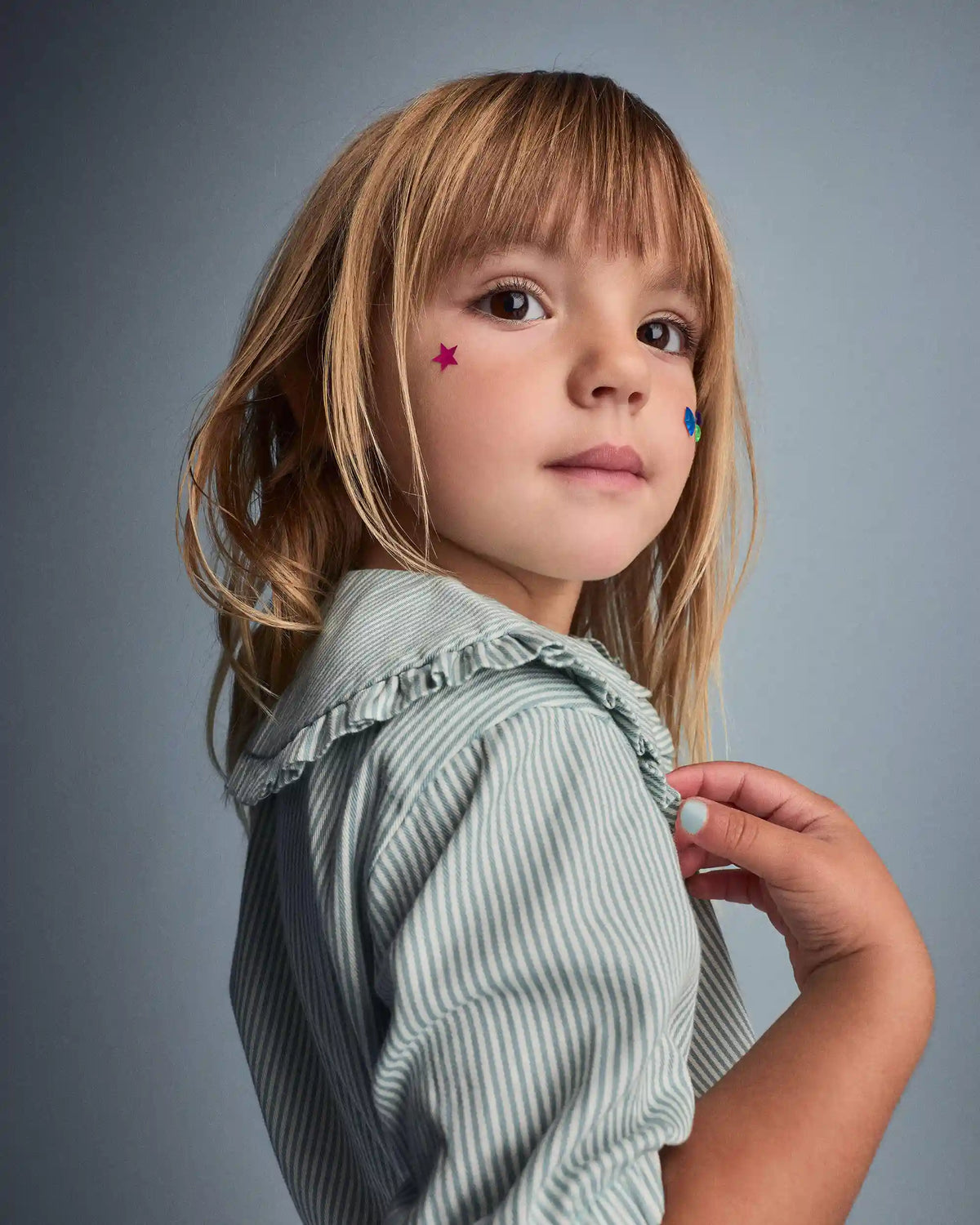 Toddler Girl Peter Pan Collar Top in Stripes - Teal