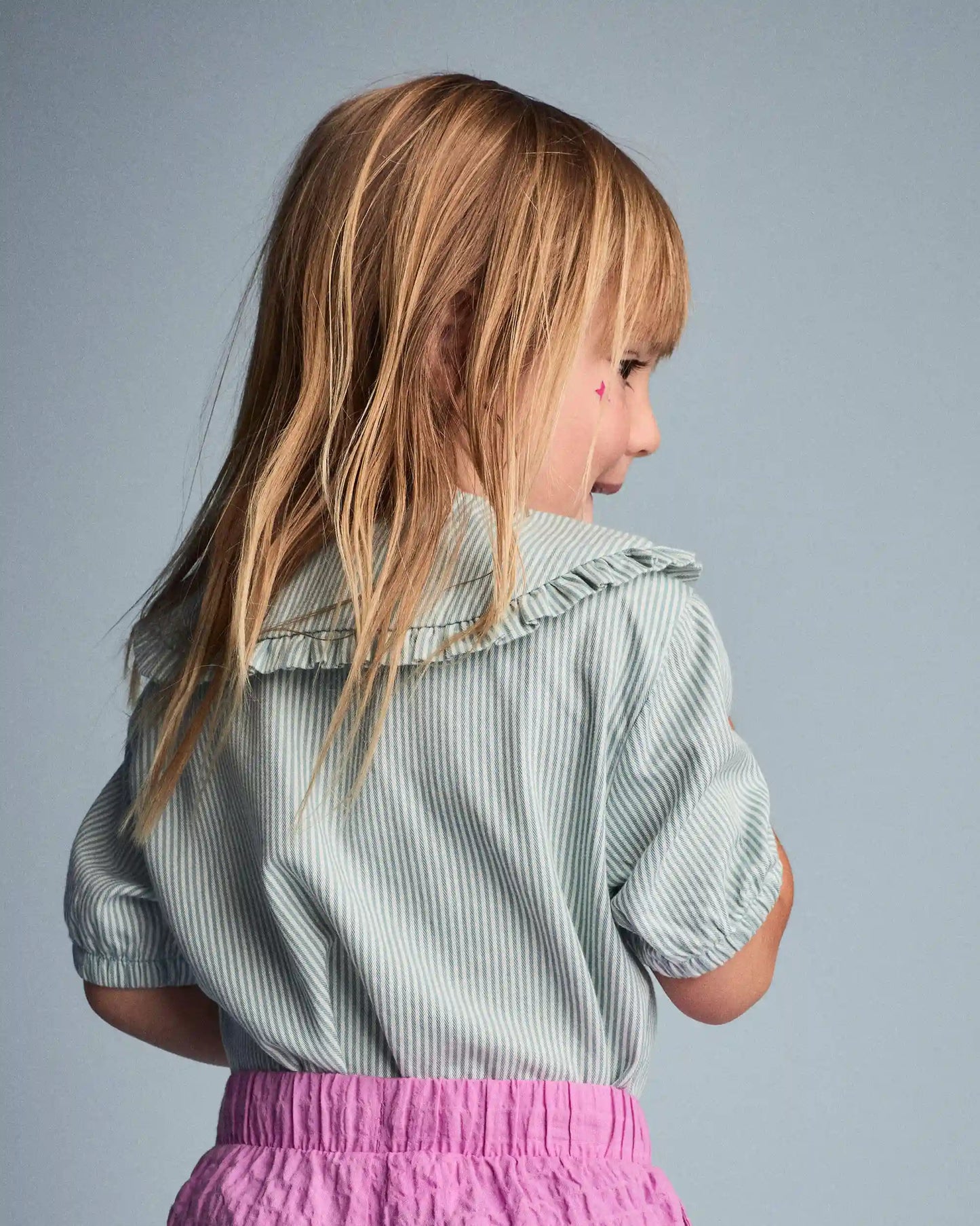 Toddler Girl Peter Pan Collar Top in Stripes - Teal