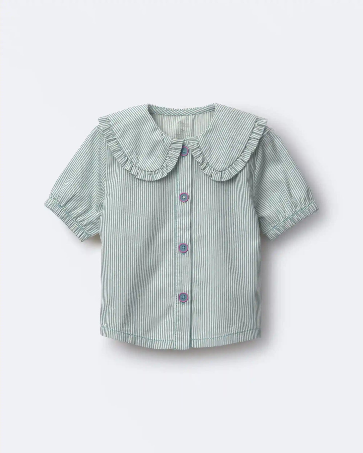 Toddler Girl Peter Pan Collar Top in Stripes - Teal