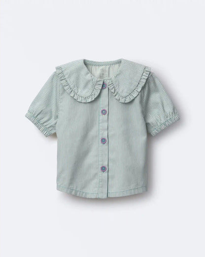 Toddler Girl Peter Pan Collar Top in Stripes - Teal