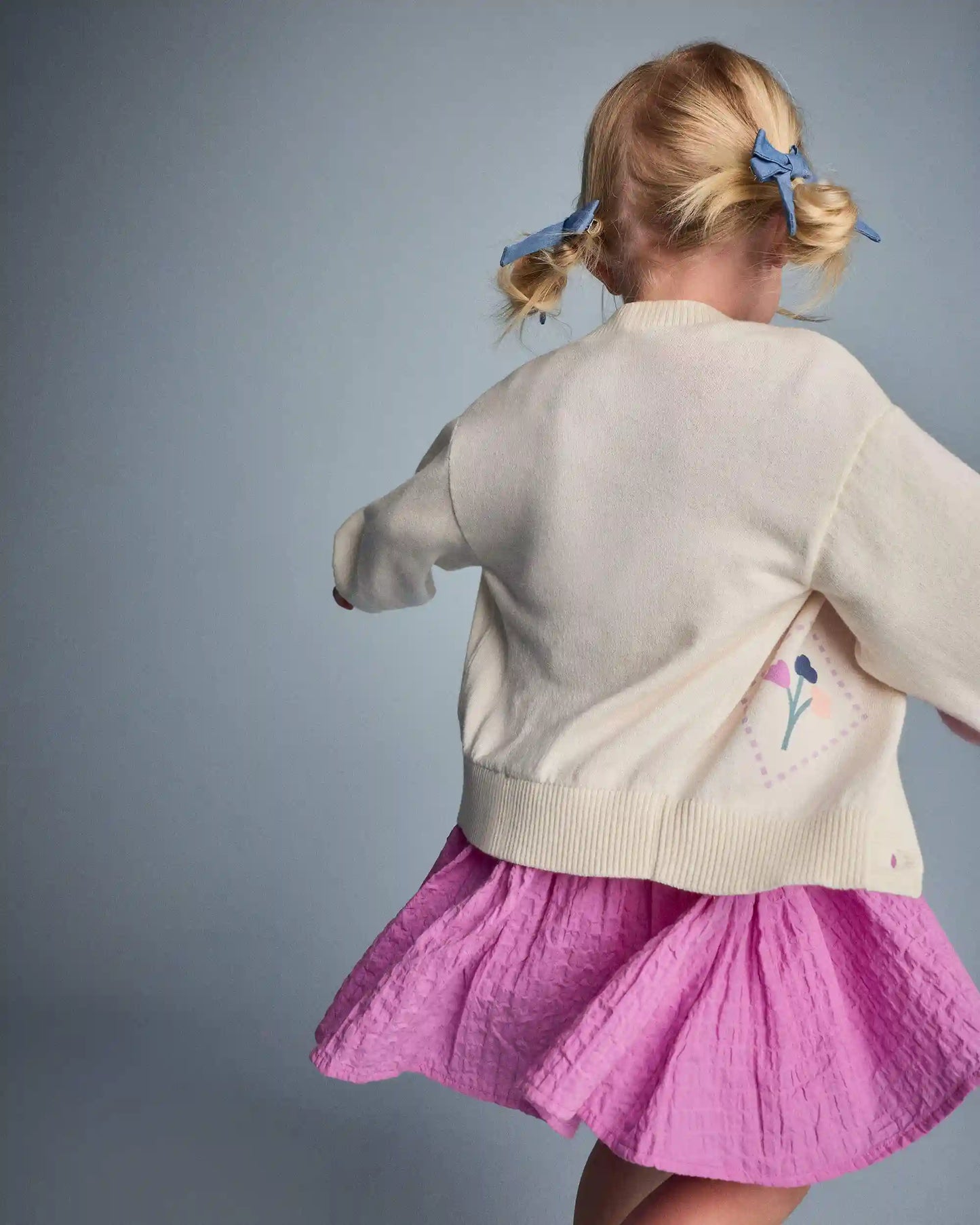 Toddler Girl Cardigan Sweater with Flowers - Cream