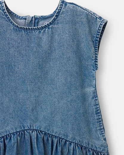 Toddler Girl Asymmetrical Drop-Waist Dress in Denim