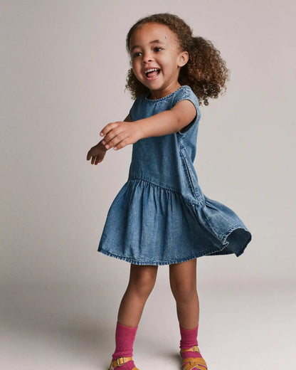 Toddler Girl Asymmetrical Drop-Waist Dress in Denim