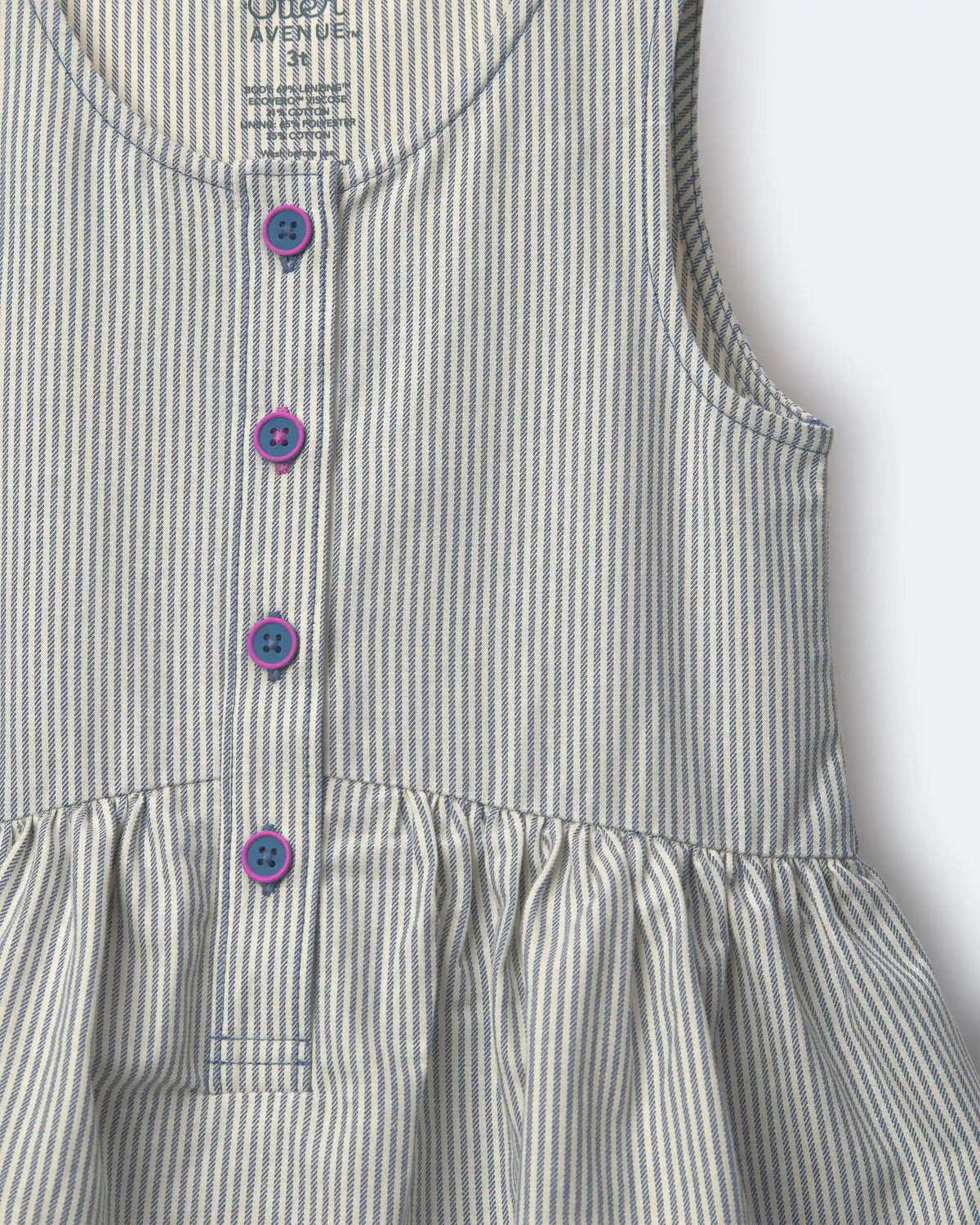 Toddler Girl Tiered Drop-Waist Dress in Stripes - Cream/Light Blue