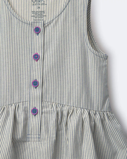 Toddler Girl Tiered Drop-Waist Dress in Stripes - Cream/Light Blue