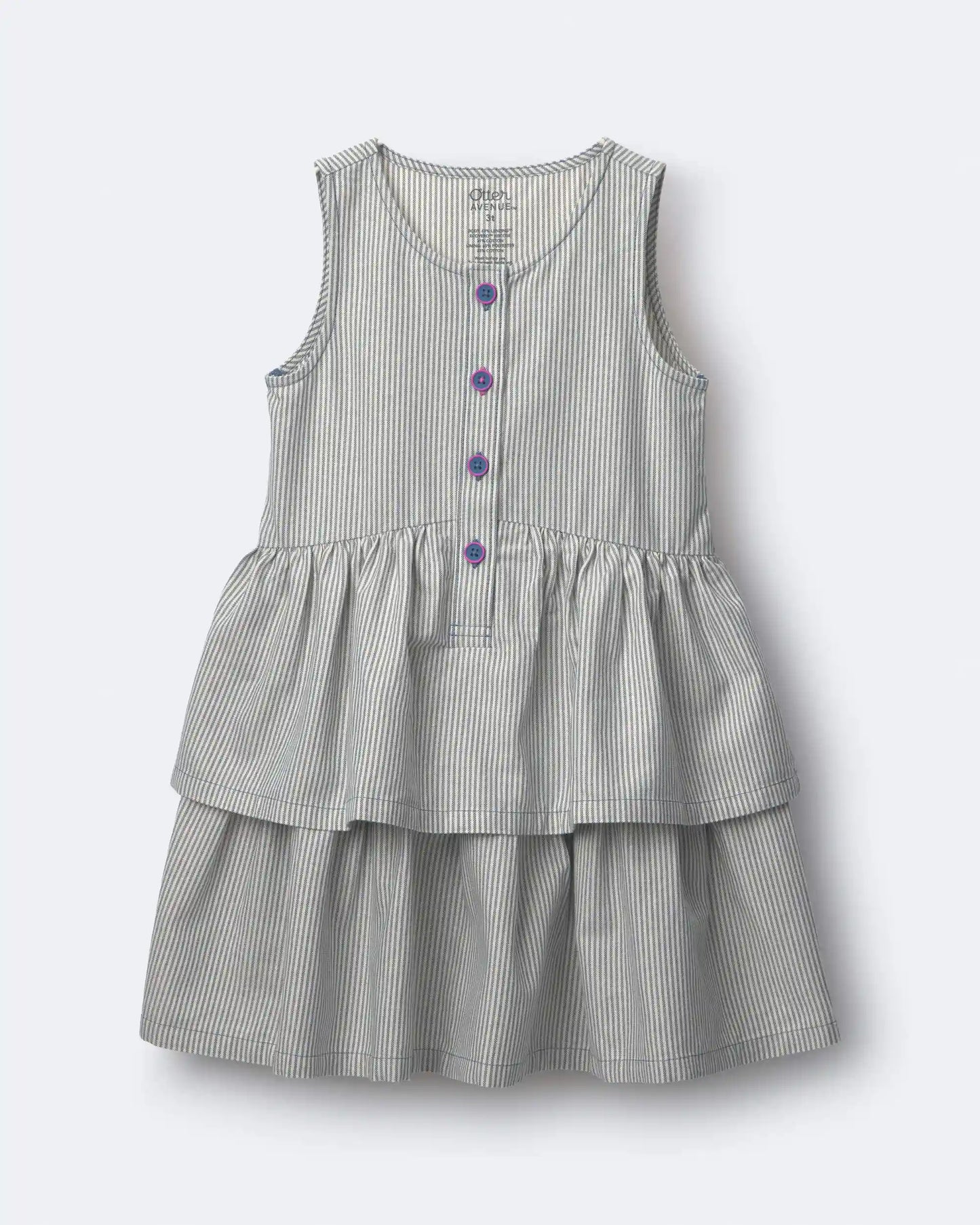 Toddler Girl Tiered Drop-Waist Dress in Stripes - Cream/Light Blue