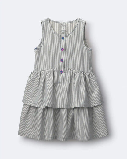 Toddler Girl Tiered Drop-Waist Dress in Stripes - Cream/Light Blue