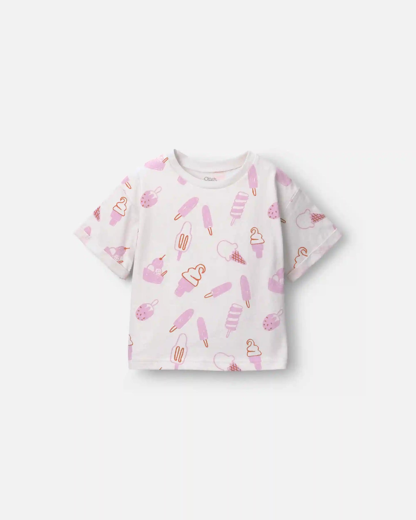 Toddler Girl Rolled Cuff Tee in Ice Cream Print - Cream