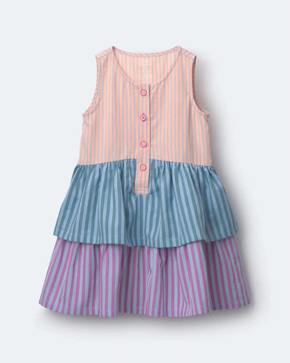 Toddler Girl Tiered Drop-Waist Dress in Stripes - Blue/Purple