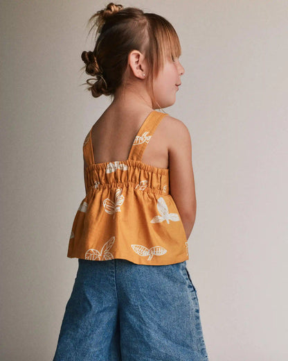Toddler Girl Peplum Tank Top in Plant Print - Golden Yellow