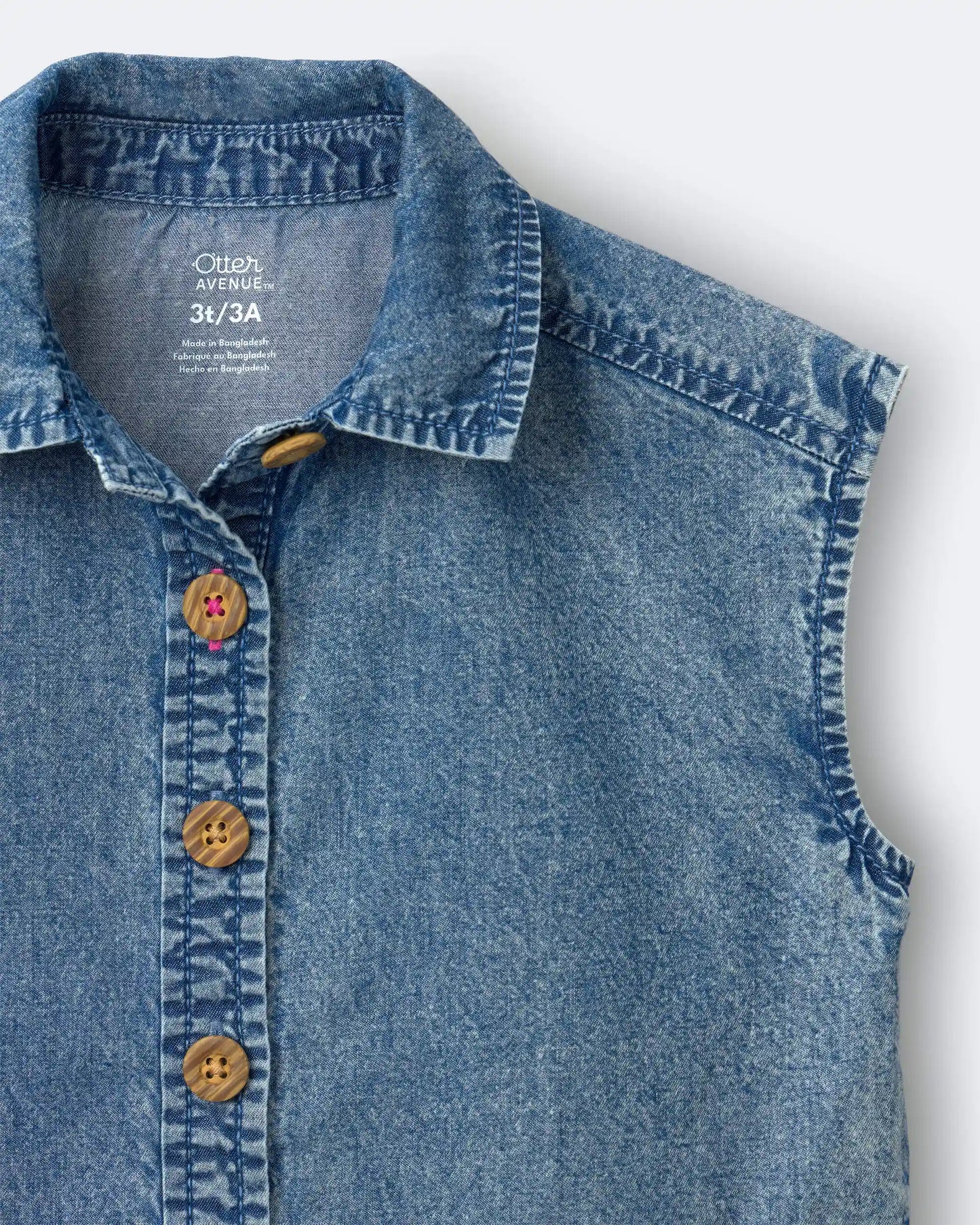 Toddler Girl Sleeveless Button-Down Top in Chambray
