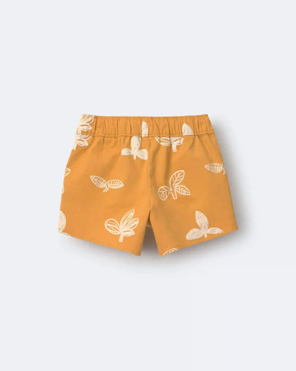 Toddler Girl Dolphin Hem Short in Plant Print - Golden Yellow