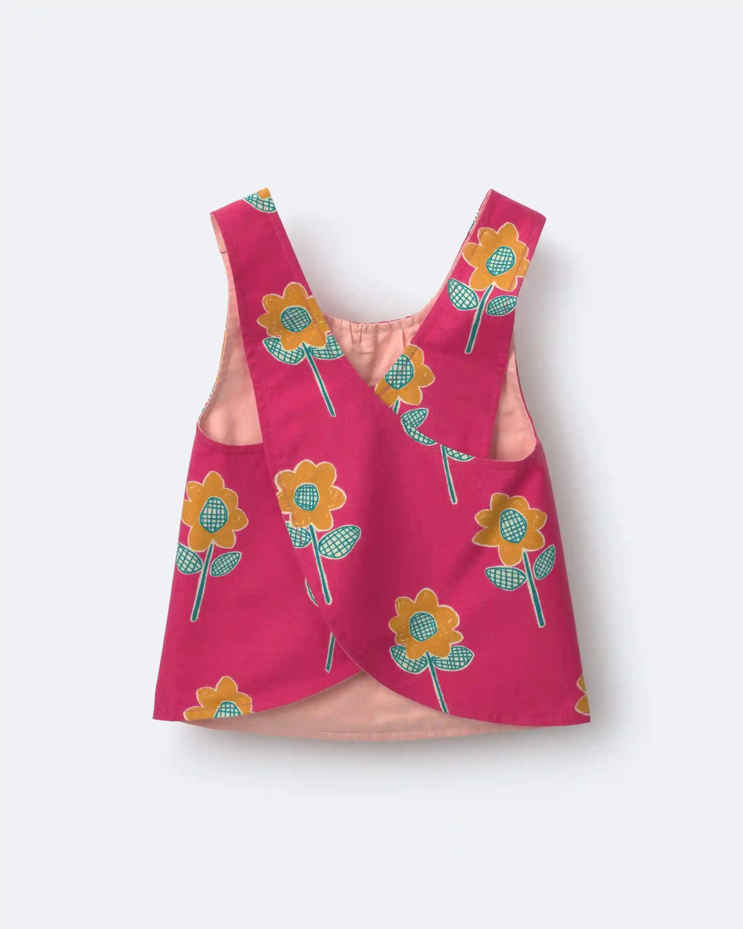 Toddler Girl Reversible Cross-Back Top in Floral Print - Hot Pink