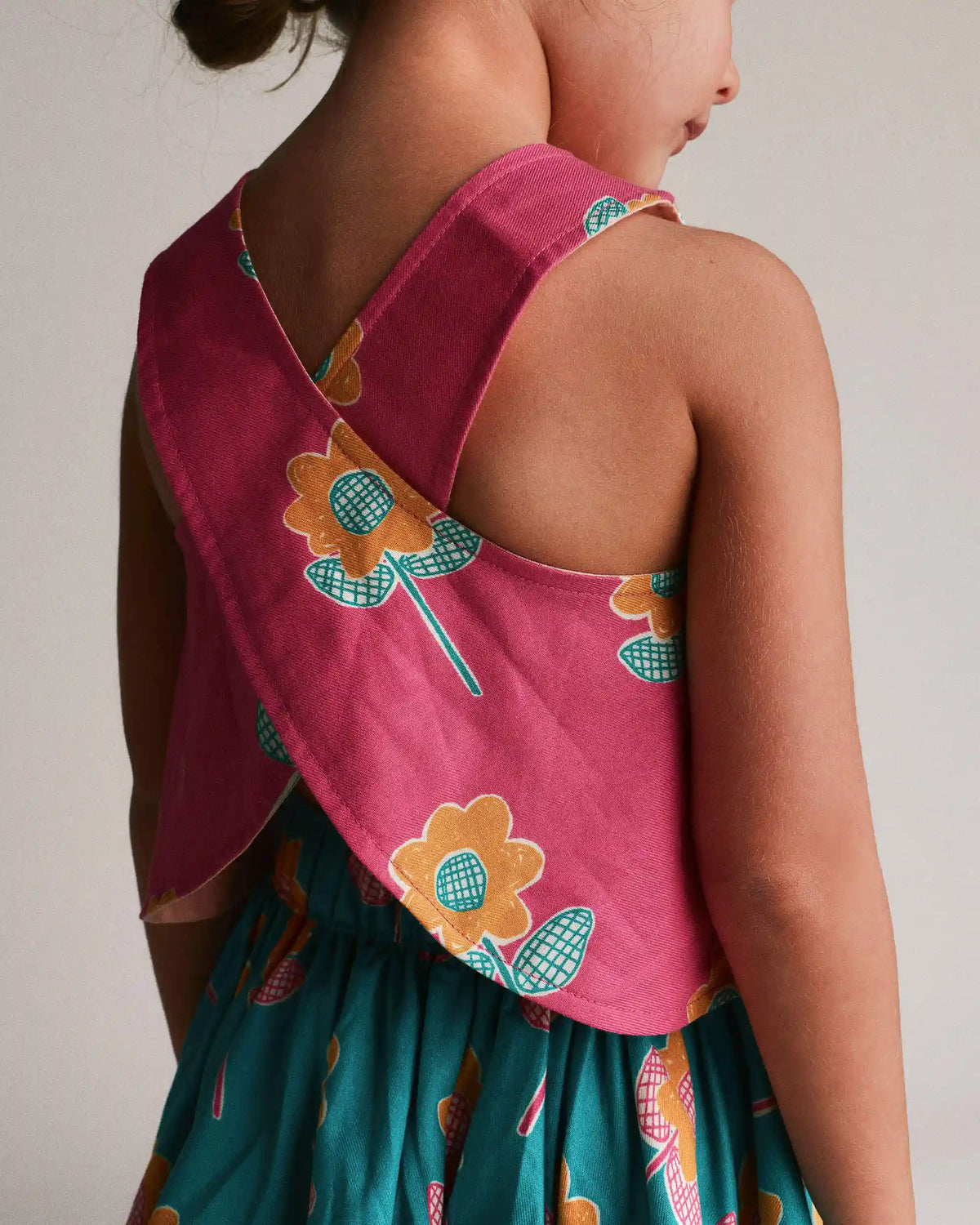 Toddler Girl Reversible Cross-Back Top in Floral Print - Hot Pink
