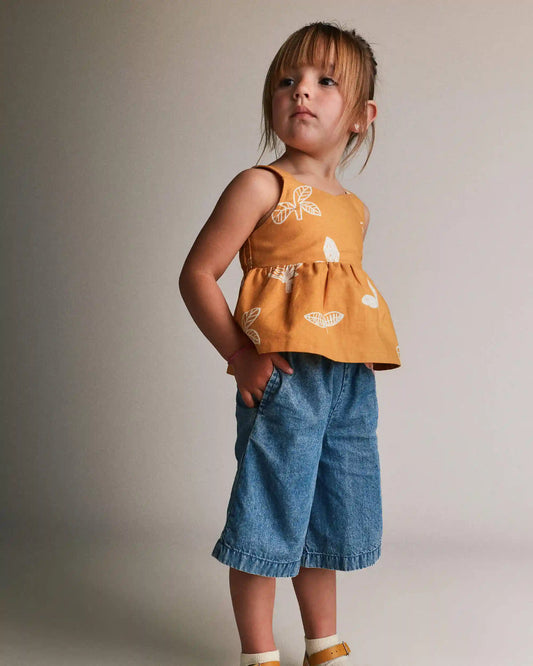 Toddler Girl Wide-Leg Cropped Pant in Chambray