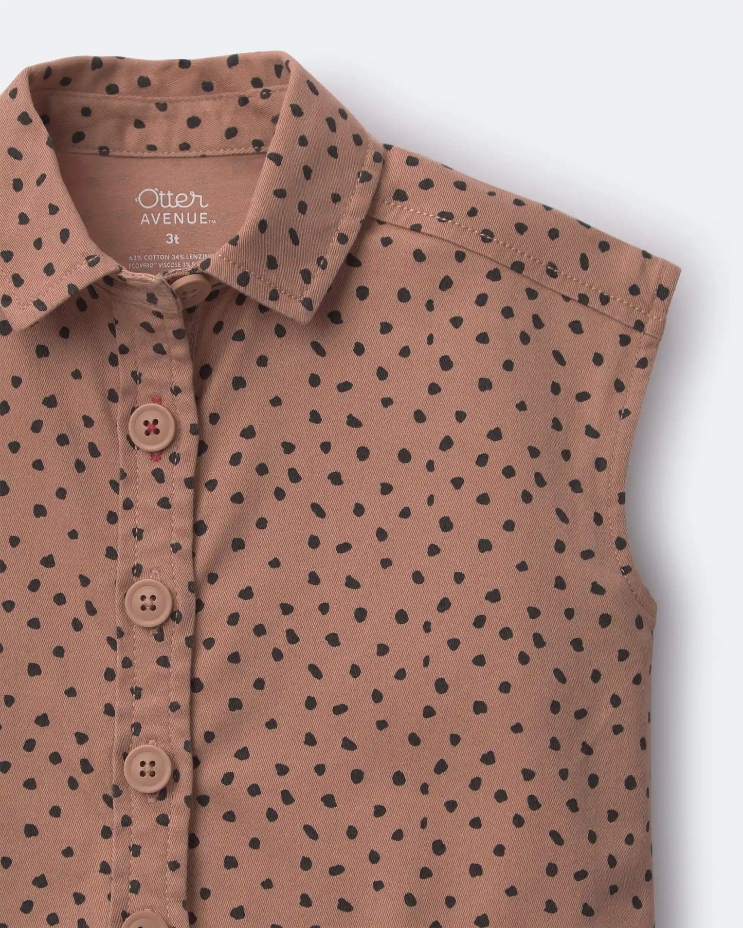 Toddler Girl Sleeveless Button-Down Top in Dot Print - Tan
