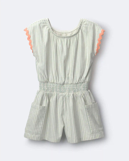 Toddler Girl Swing Romper with Pockets in Stripes- Light Blue