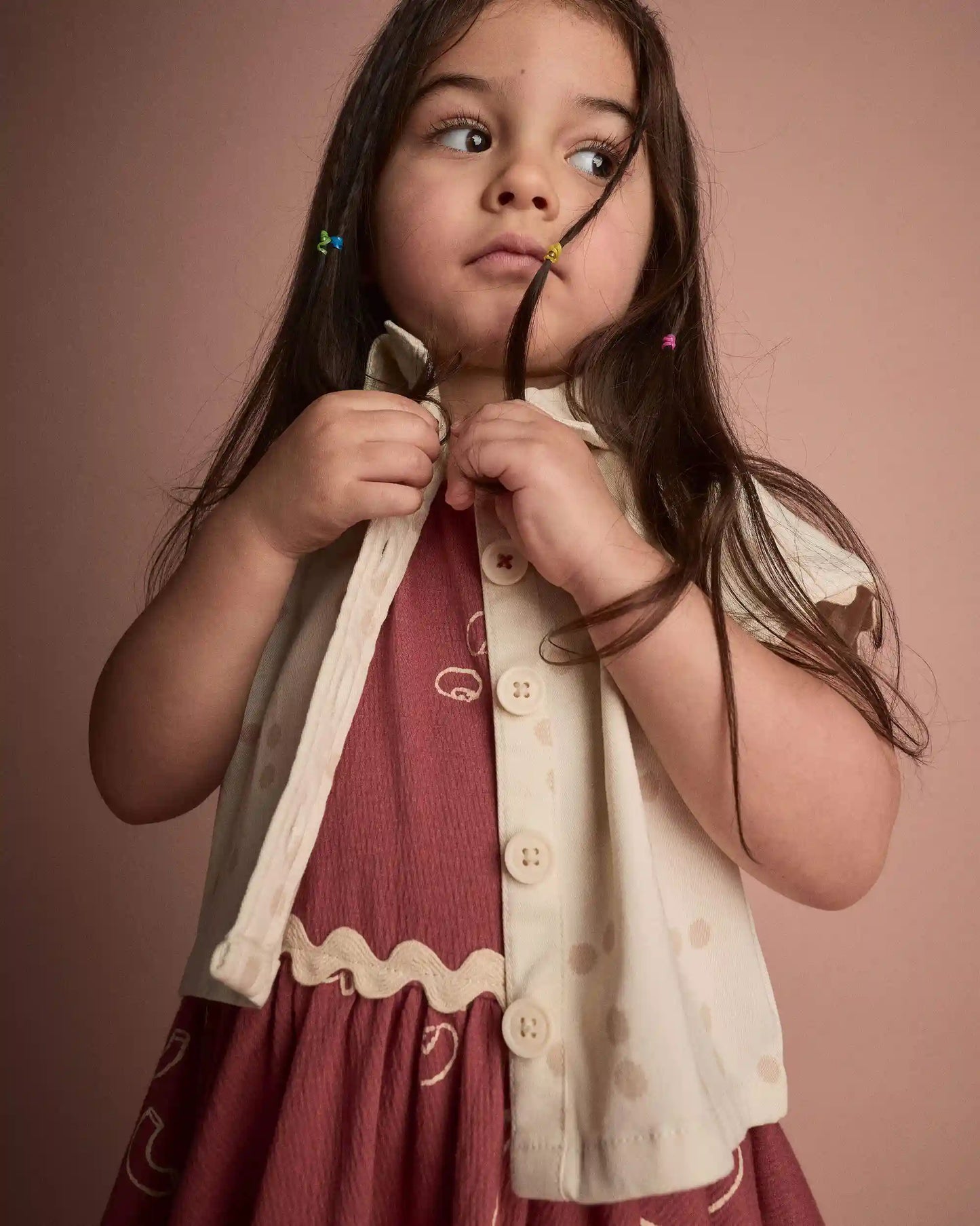 Toddler Girl Sleeveless Button-Down Top in Dot Print - Cream